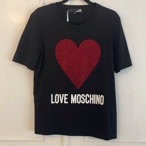 NWT Love Moschino Rhinestone Heart T-shirt
